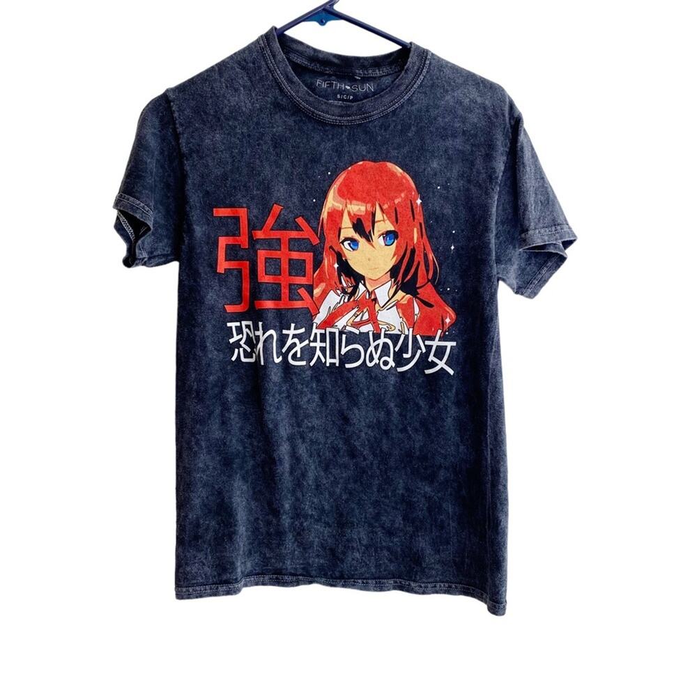 Fifth Sun Anime Girl Red Hair Graphic T-Shirt Stonewash